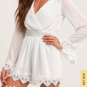 Lulus white Swiss dot romper. Large. NWT